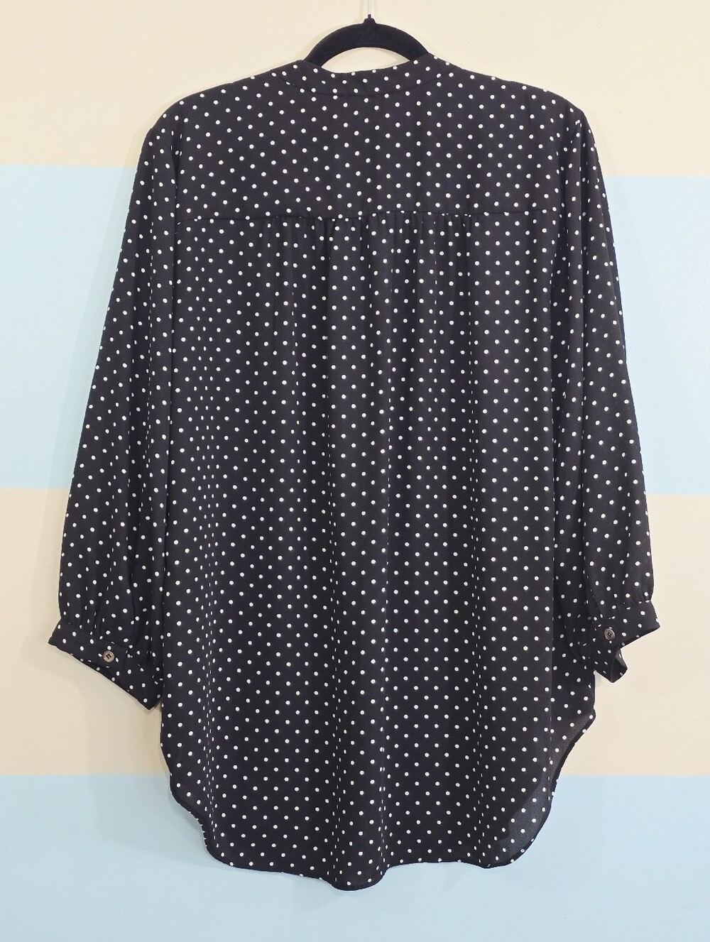 Vince Camuto Plus Size Black and White Polka Dot V-Neck Blouse - Picture 4 of 6